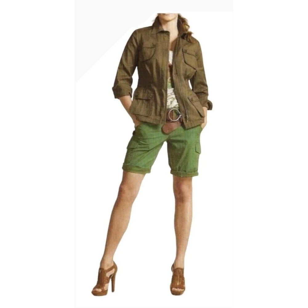Cabi Green Cargo Bermuda Shorts #342 Drawstring Waist Contrast Stitching Sz 6